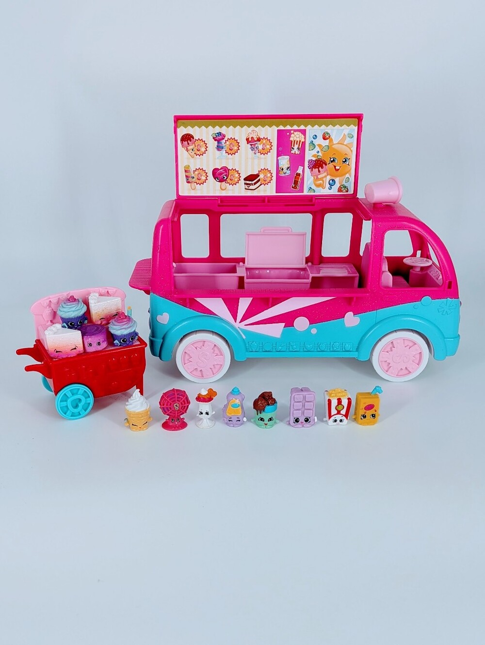 Shopkins Pink & Blue Ice Cream Truck with Dessert Cart and Mini Collectibles